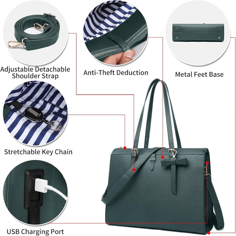 Keyli 4pc Sets Laptop Bag for Women Large Leather Laptop Briefcase with USB Charging Port Computer Shoulder tote Bags Purse - Image 5